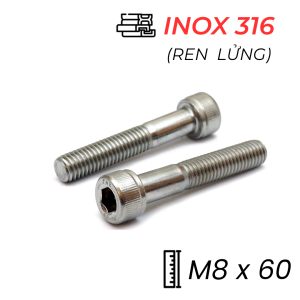 Lục Giác Chìm Đầu Trụ Inox 316 DIN912 M8x60 Ren Lửng